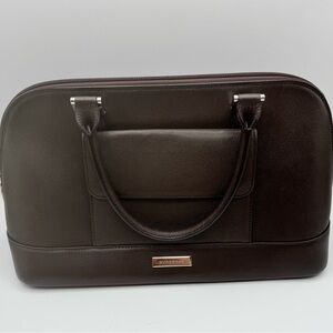 Burberry Brown Saffiano Leather Briefcase Top Handle Bag Nova Check Zip